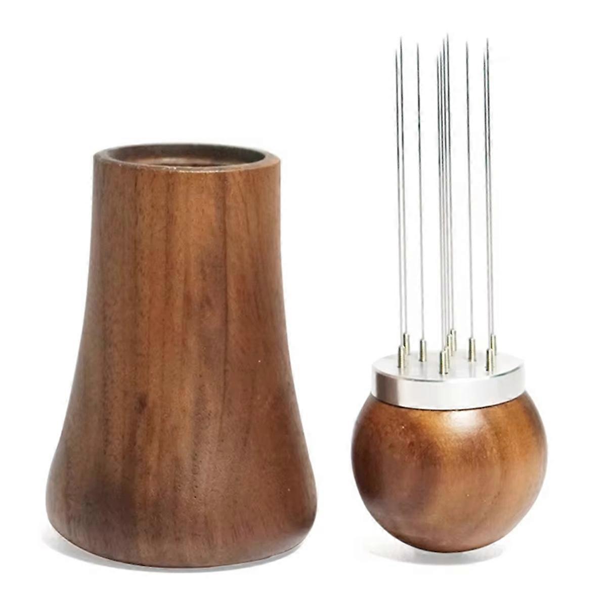 Espresso Coffee Stirrer Needles 0.4mm Espresso Distribution Tools Natural Wood Handle and Stand B
