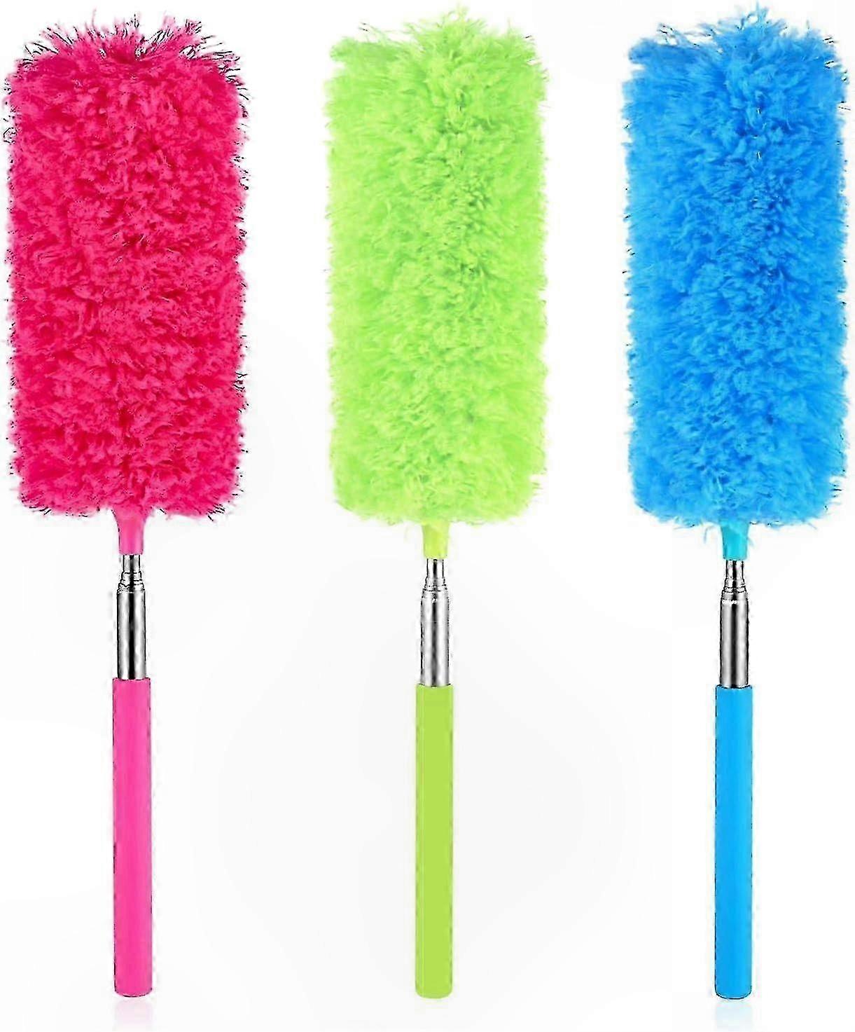 Adjustable Microfiber Duster with Extendable Handle, Washable Dusting Brush Head, 3 Colors, 3 Pack
