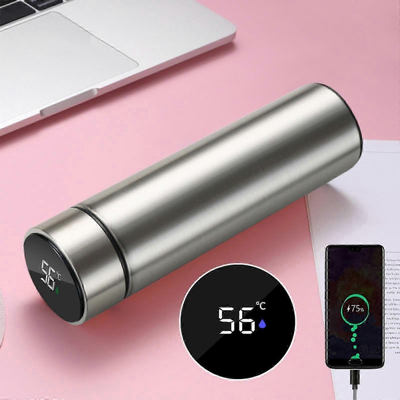 Mobil termokande i rustfrit stål med USB-kabel, smart elkedel, LCD-temperaturdisplay
