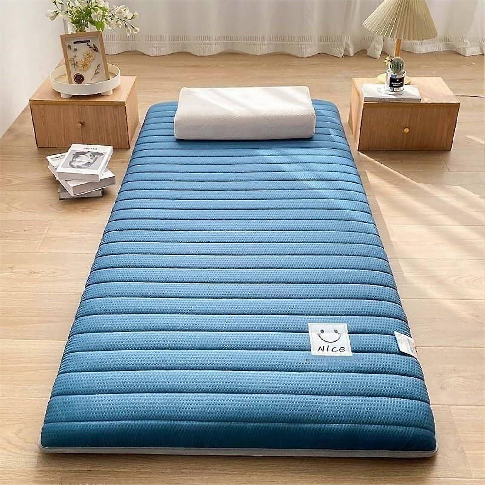 Single/Double Futon Thick Mattress Japanese Folding Floor Mat Sofa Bed/Guest Mat Dormitory Use 100x200cm Green/Blue