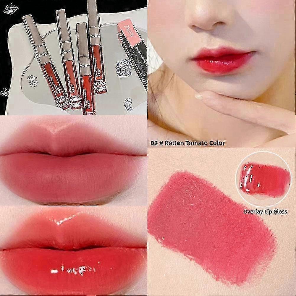 Double-ended Mirror Lip Gloss Water Moisturizing Gloss Lipstick in 4 Colors