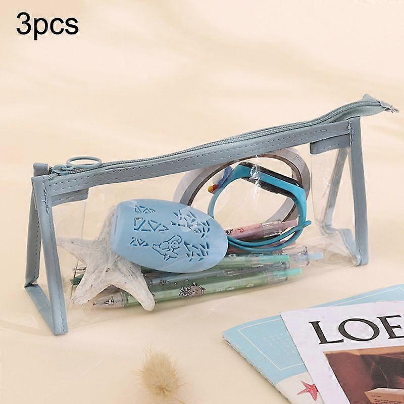 3pcs PVC Student Stationery Storage Transparent Pencil Bag White