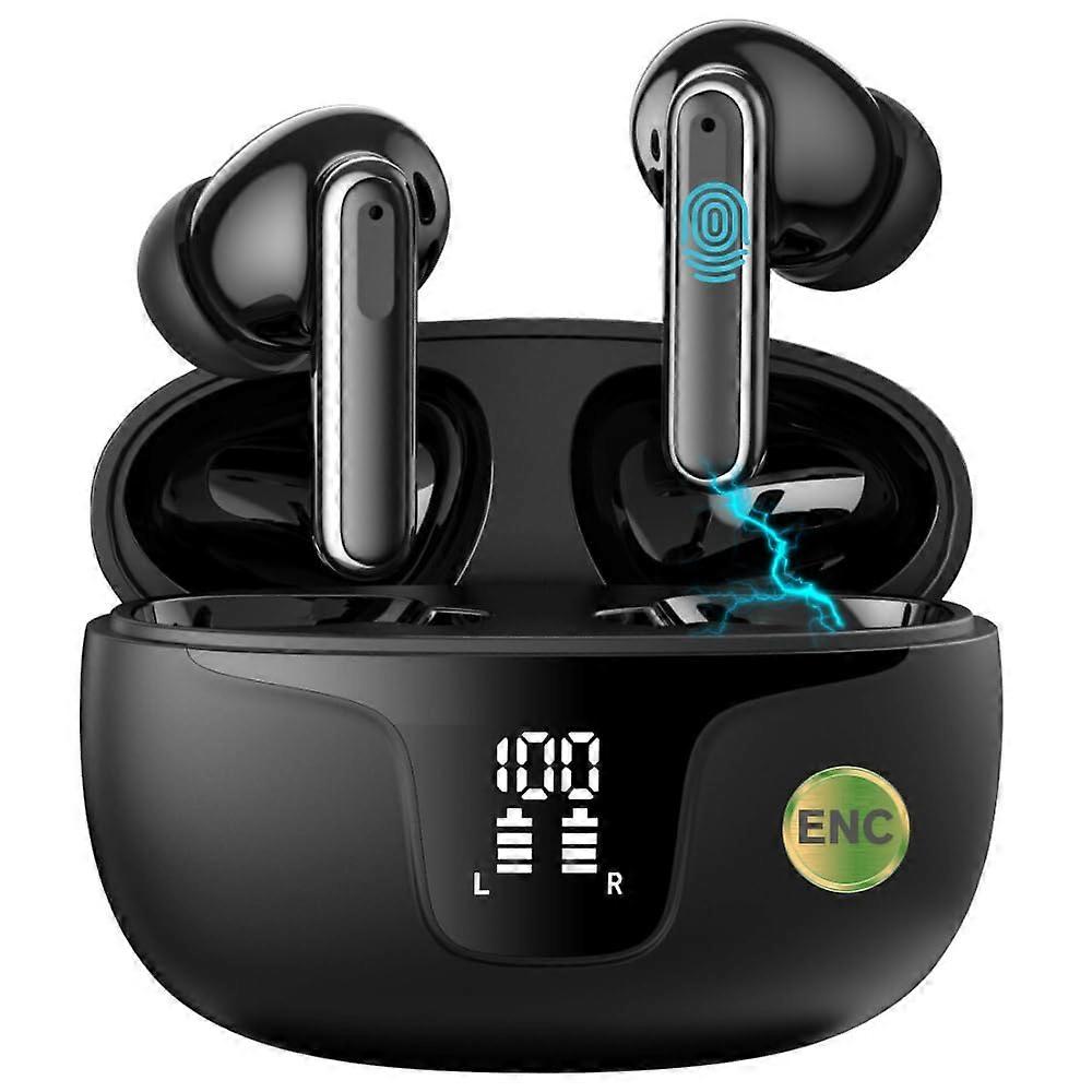 Wireless Earbuds Bluetooth 5.3 With 4 Noise Cancelling Mics, ANC ENC, HiFi Sound, LED Display, 40H Playtime, UK, Black