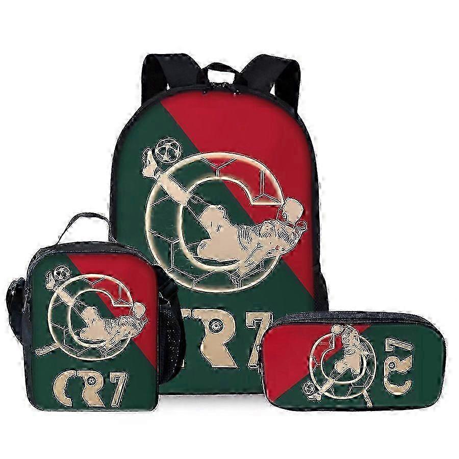 CR7 3-Piece Set: Stylish Backpack + Lunch Bag + Pencil Case - Portable & Versatile Combo for Students