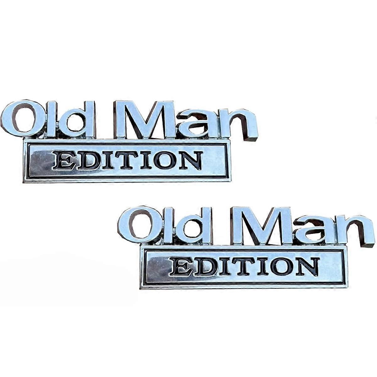 2PCSOld Man Edition Car Emblem 3D Metal Sticker Badges Old Man Addition Car Emblem Waterproof Rustproof Adhesive A