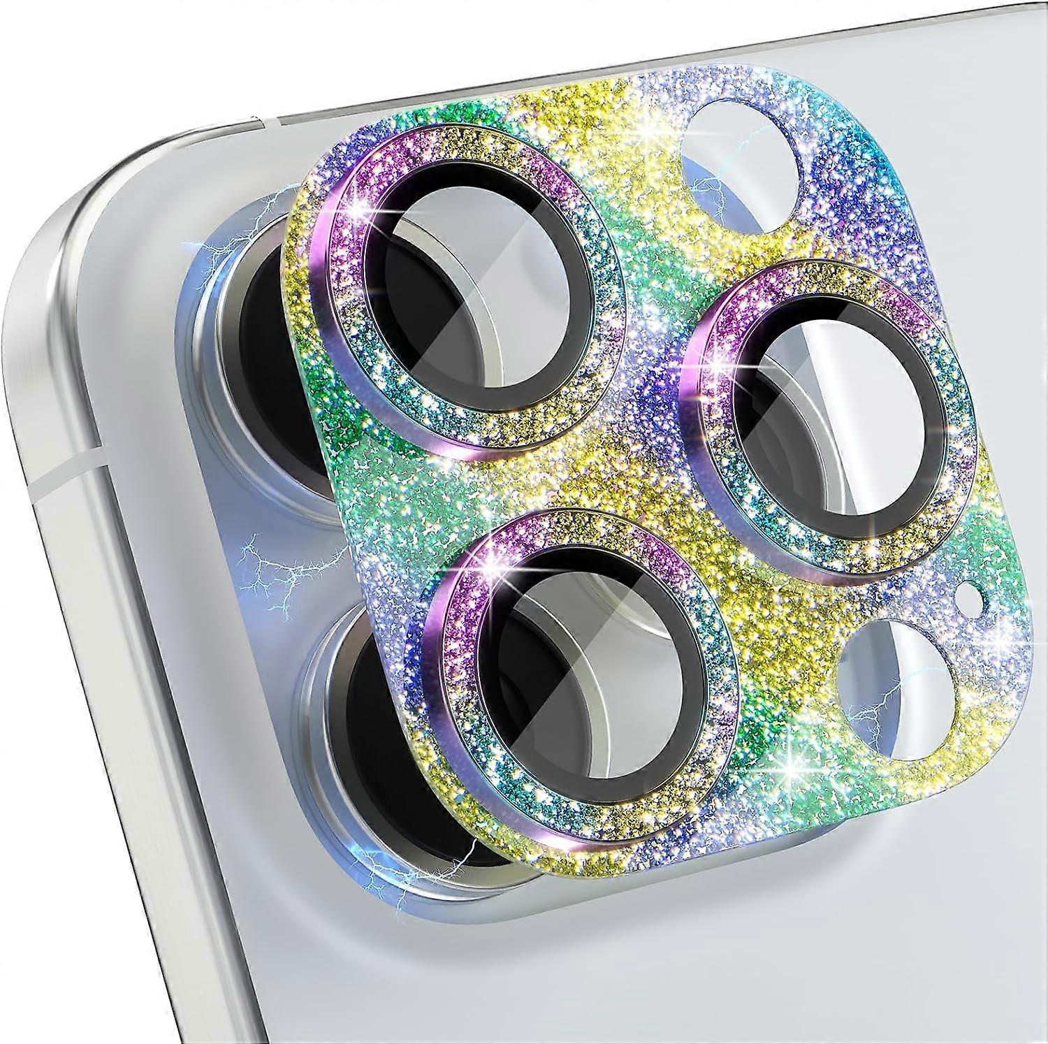 Bling Camera Lens Protector Cover with 9H Tempered Glass Lens for iPhone 15 Pro 16 Pro Max 