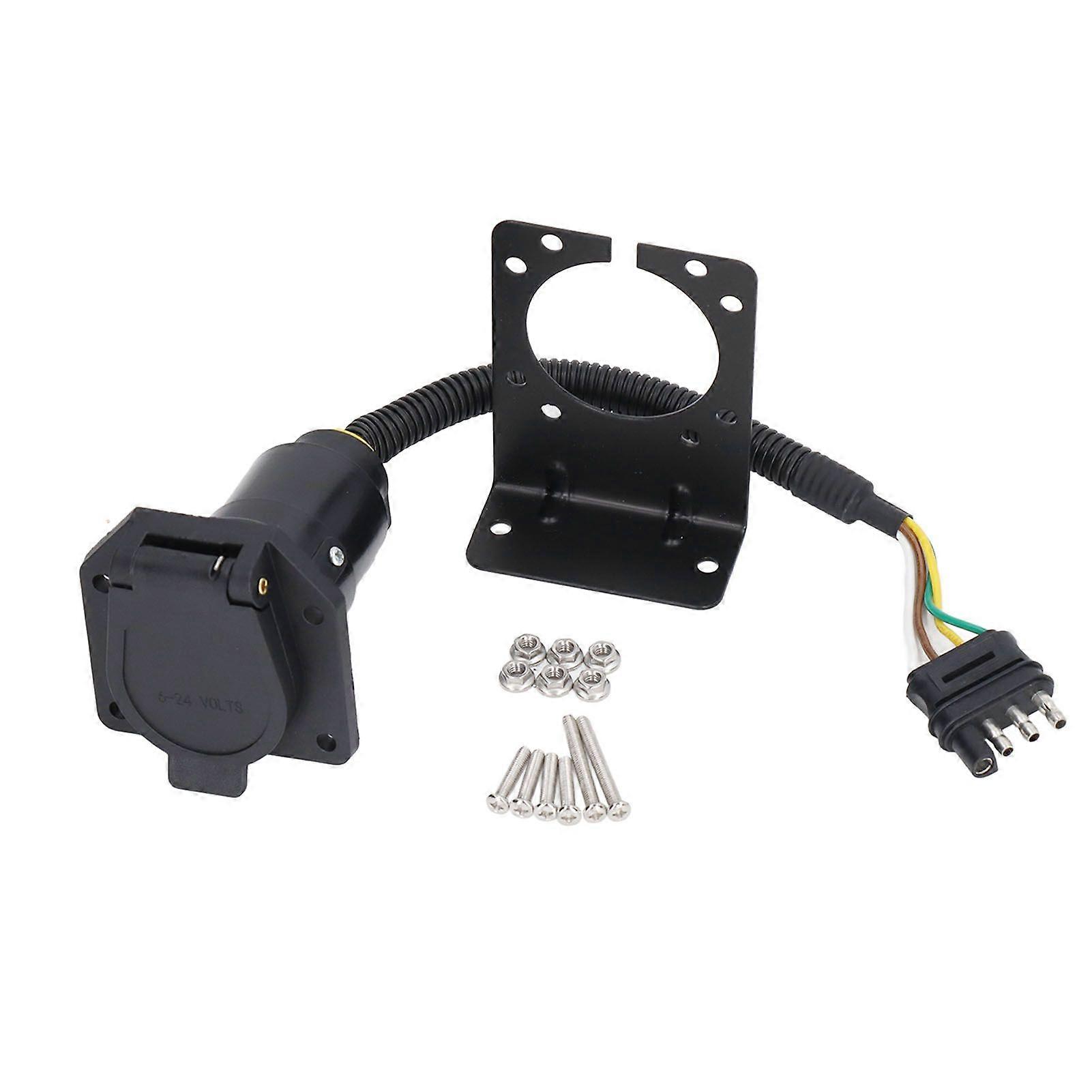 4 Pin to 7 Pin Trailer Plug Adapter Black Trailer Socket Adapter Fit for All Trailer Plugs