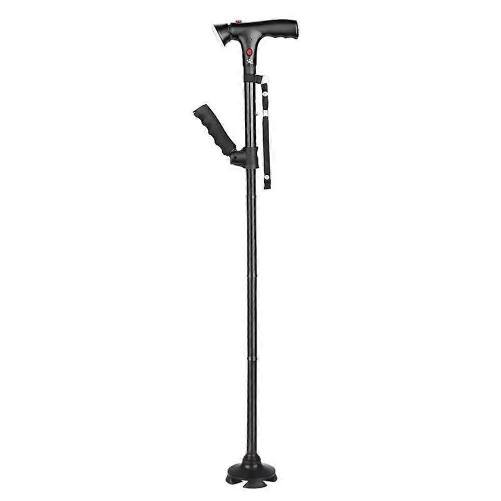 Portable Crutches Telescopic Adjustable Folding Cane Aluminum FourLegged NonSlip LED Light For Elderly