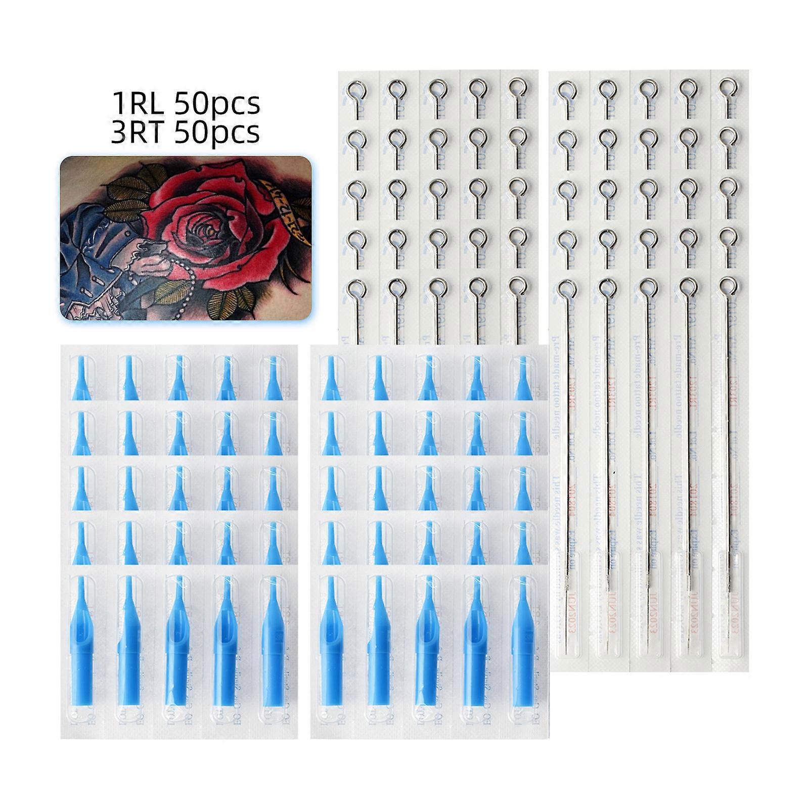 Atomus Tattoo Needles & Cartridges Set 50pcs Disposable Tattoo Needles 1RL & 50pcs Tattoo Needles Tubes 3RT Tattoo Tools Kit Tattoo Supplies