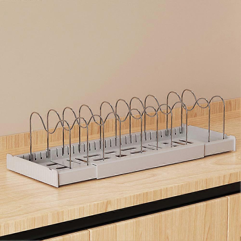 Expandable Pot Rack Pan Organiser with Adjustable Compartments for Kitchen Cabinet Desktop Storage