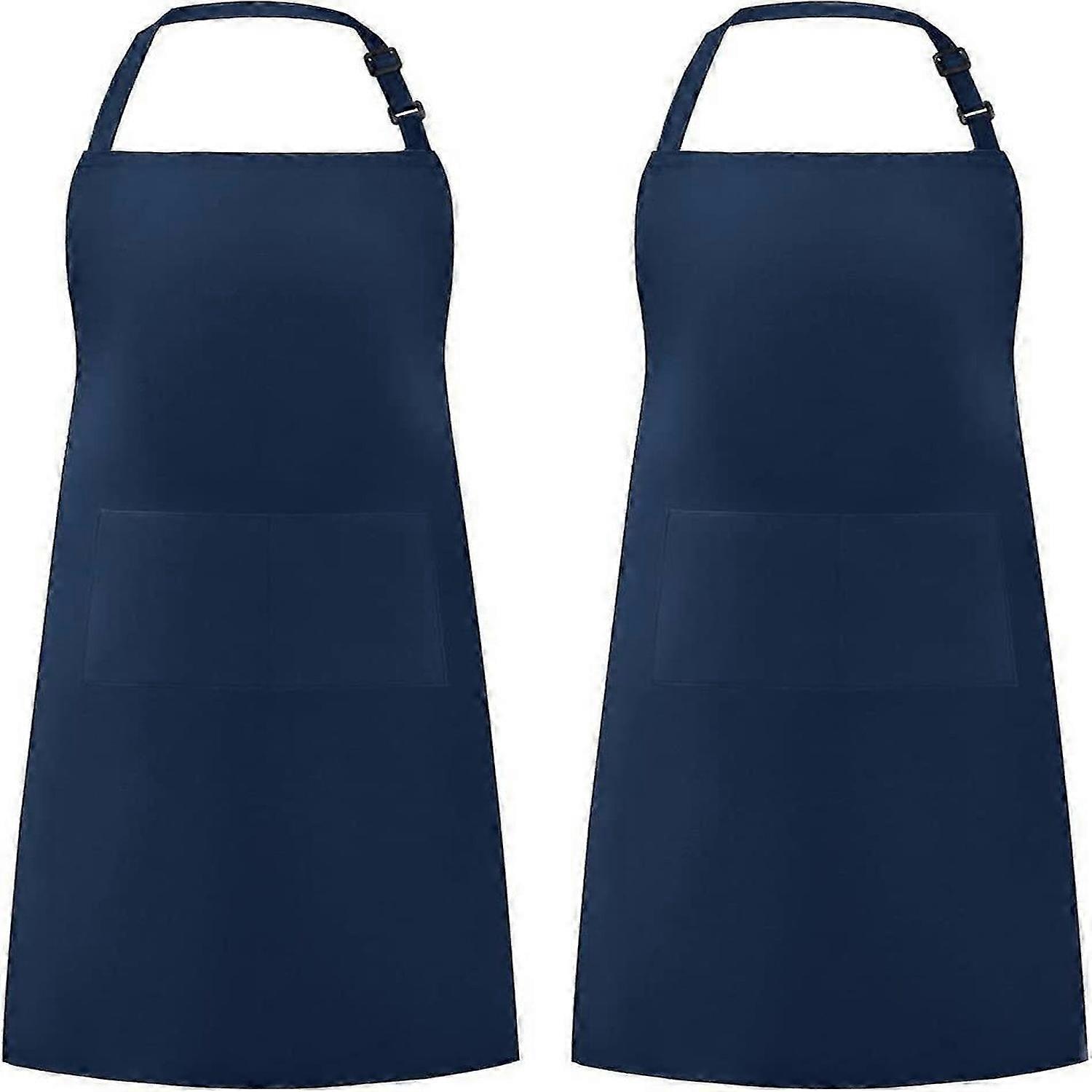 Adjustable Waterproof Apron 2 Pockets Kitchen Halter Bib blue - 2 Pieces