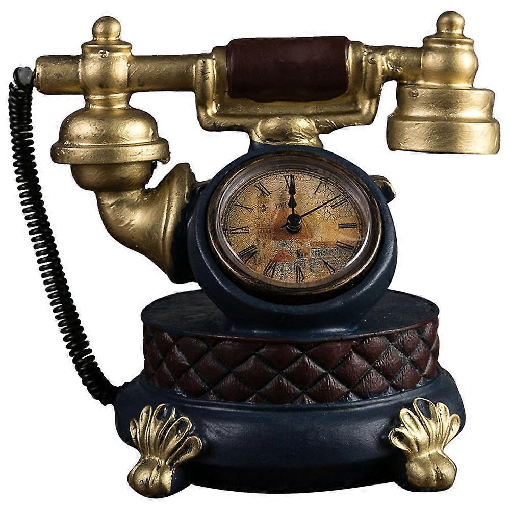 Retro Telephone Model Resin Clock for Home Decor 1Pcs Golden Ornament