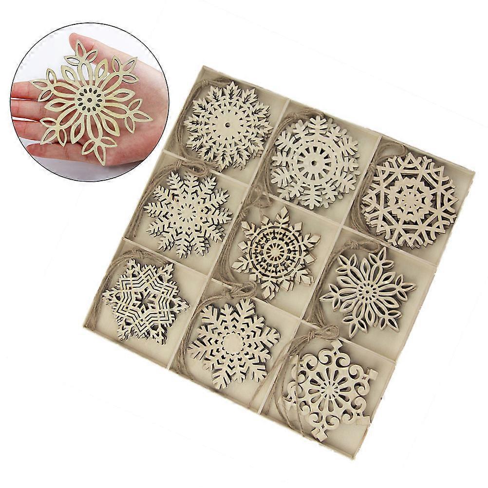 27Pcs Snowflake Wooden Slices for Christmas Tree Hanging Decorations