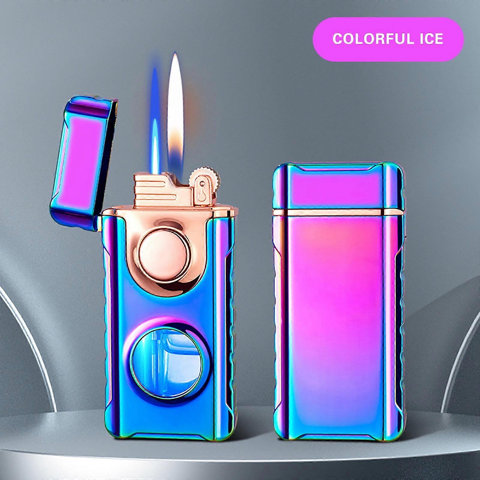 Flame Lighter with LED Blue Light, Windproof Gas Torch Lighter Compatible with Butane, Gift Box Included – Great Father's Day Gift for Men
