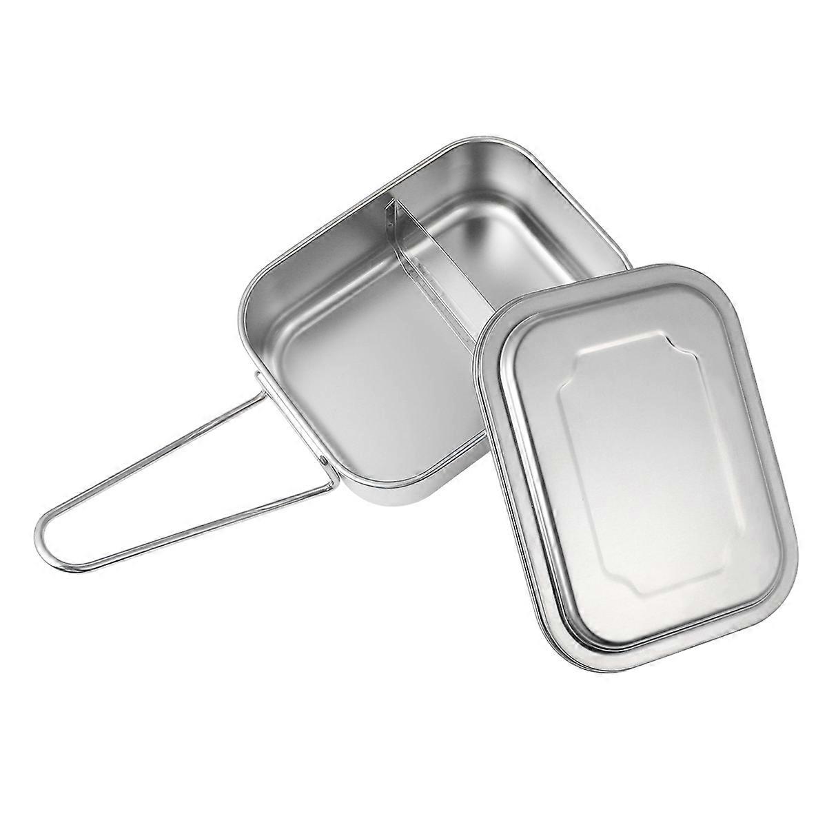 Stainless Steel Lunch Box with Lid for Kitchen Use 2 Compartments Container