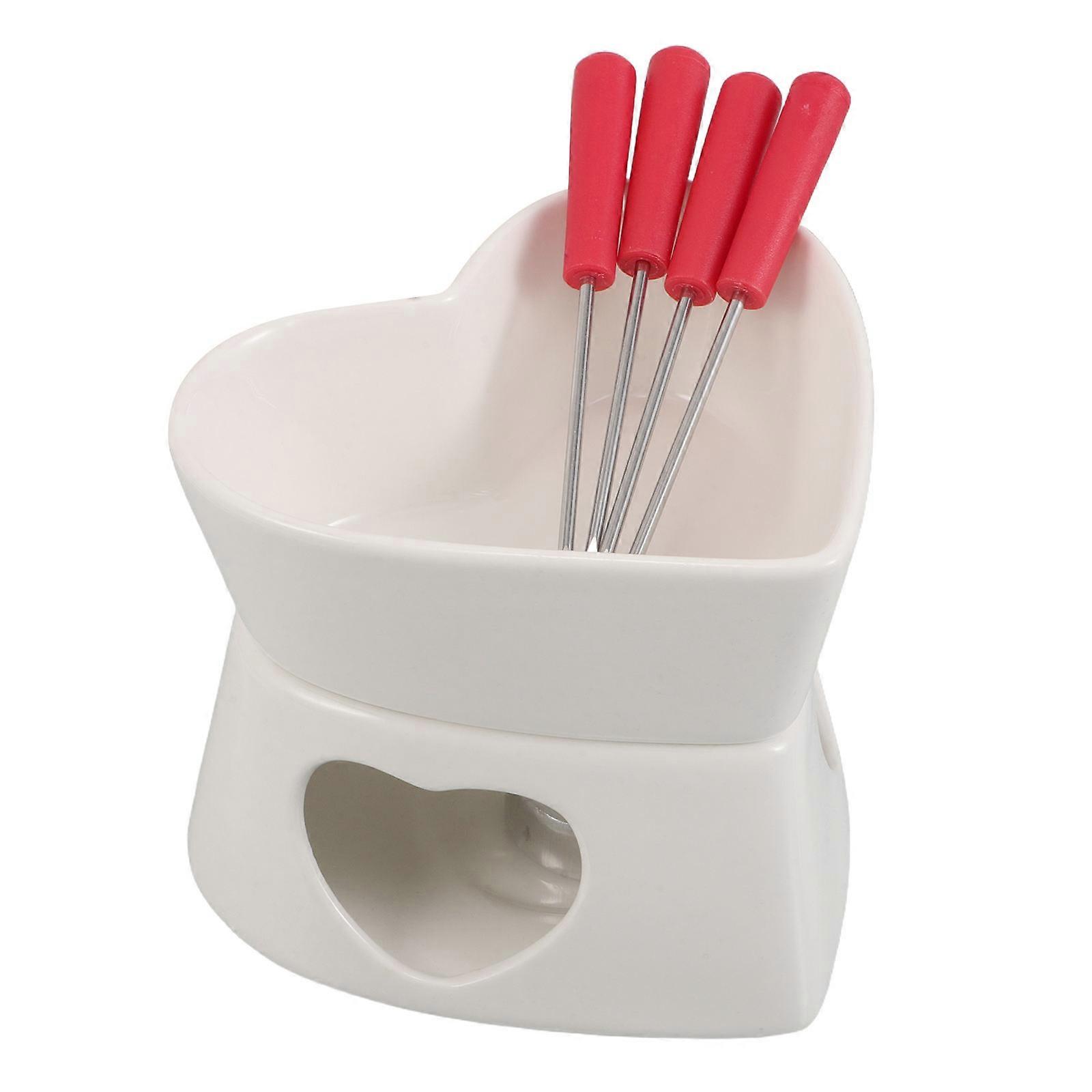Ceramic Butter Warmer Set For Family Gatherings Heart Shaped Fondue Pot Ideal For Chocolate Melting Elegant White 2 Sets