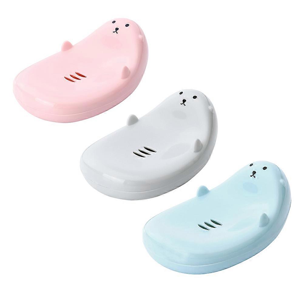 3Pcs Light Grey Cartoon Design Soap Dish Holder For Kids Perfect For Gym Bathroom Use Draining Function
