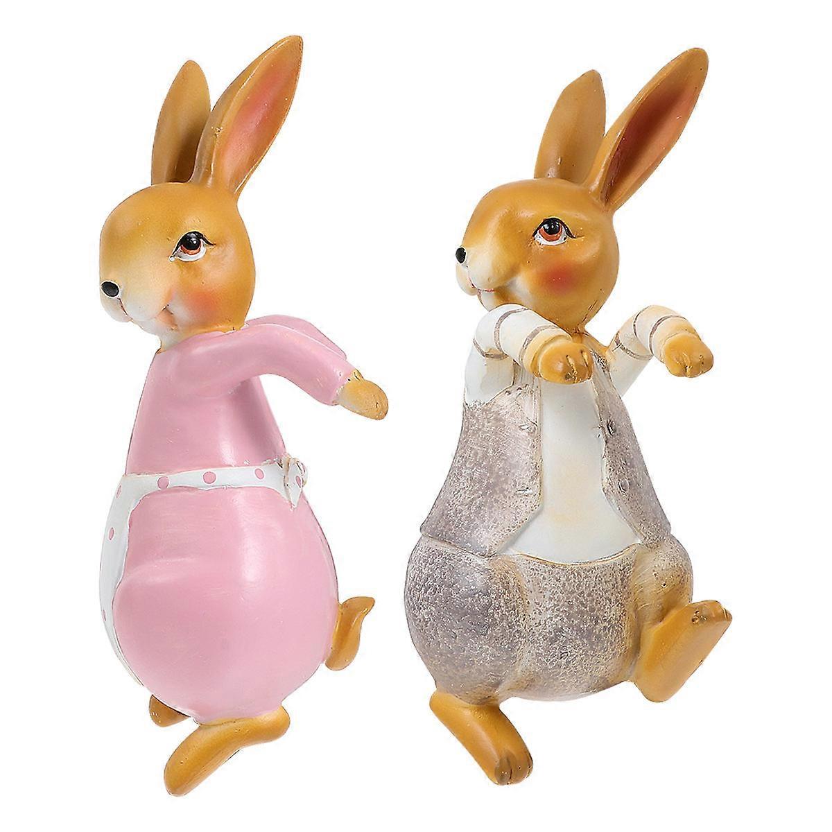 Rabbit Statue Resin Climbing Rabbit Ornament for Decoration 2Pcs