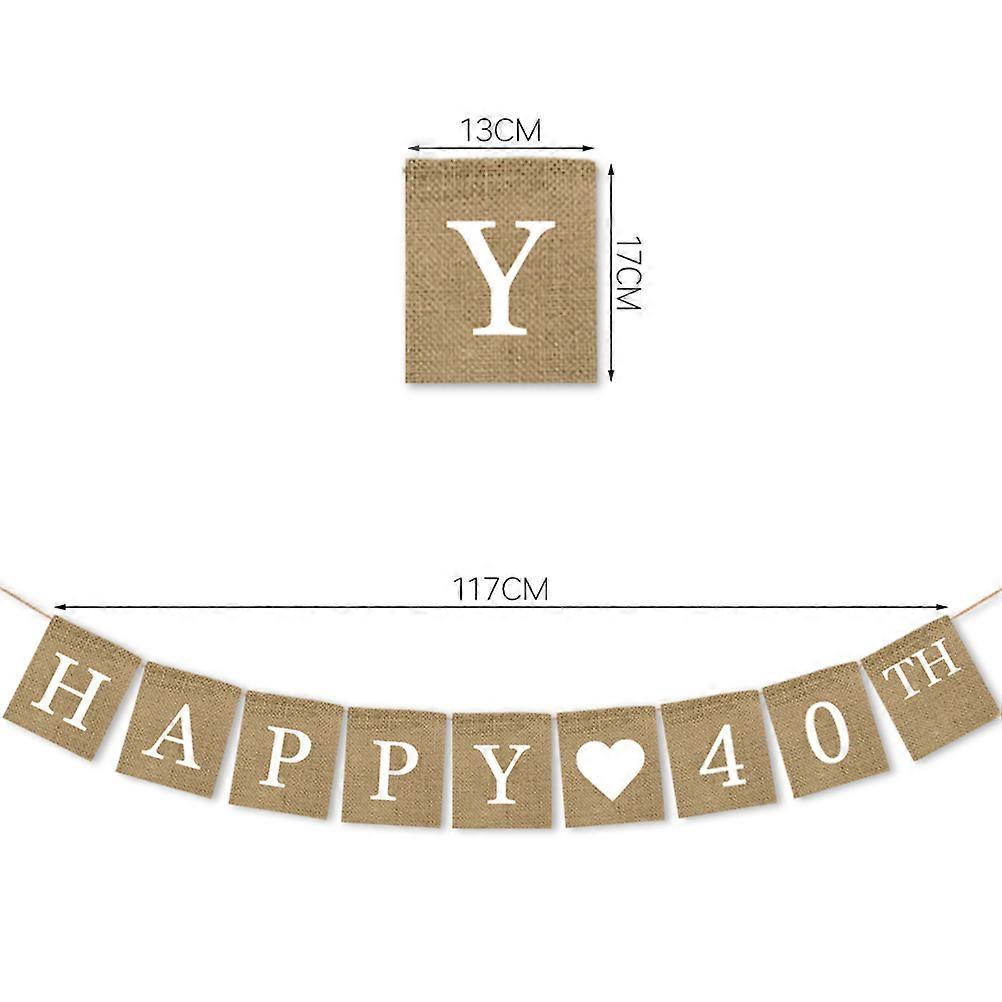Burlap Birthday Banner Happy 40th Party Decoration Rectangular Flags Khaki 17 x 13 x 0.1 Cm 1Pack