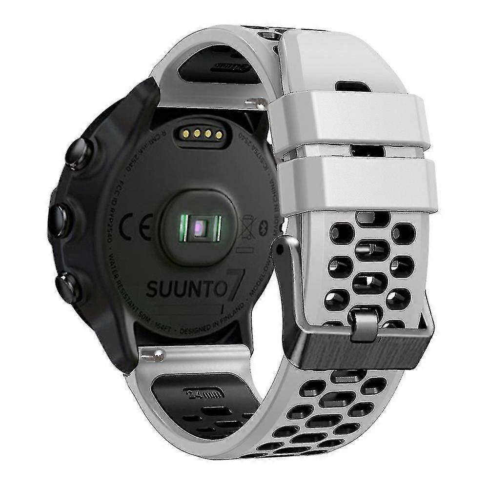 Correa de silicona de dos colores para reloj Suunto 7/9/9 Baro de 24 mm con diseño de múltiples orificios y liberación rápida.