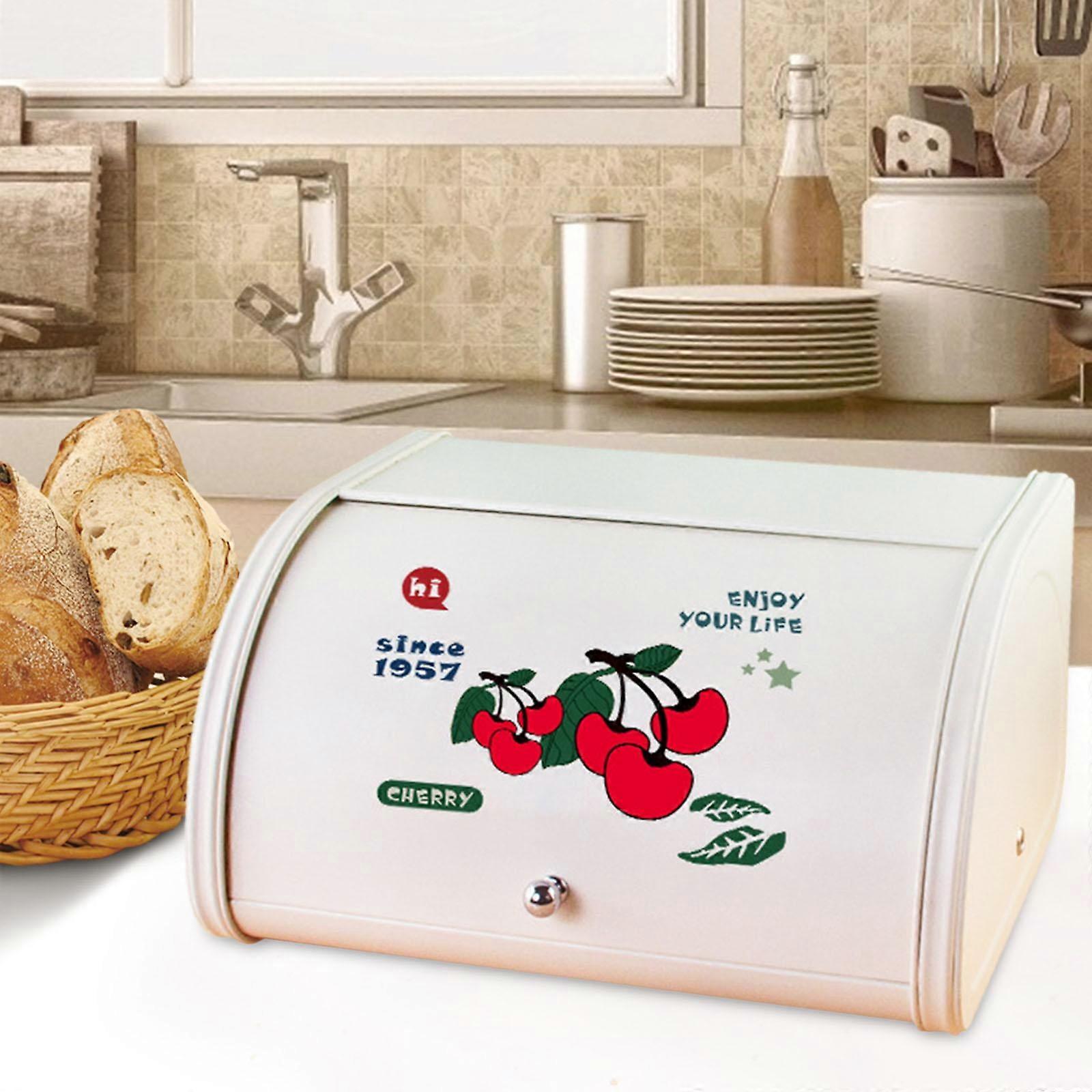 Rolltop Bread Box Kitchen Storage Container 12.40''x10.04''x6.69'' Large Capacity Farmhouse Multi Purpose for Baked Goods Cherry
