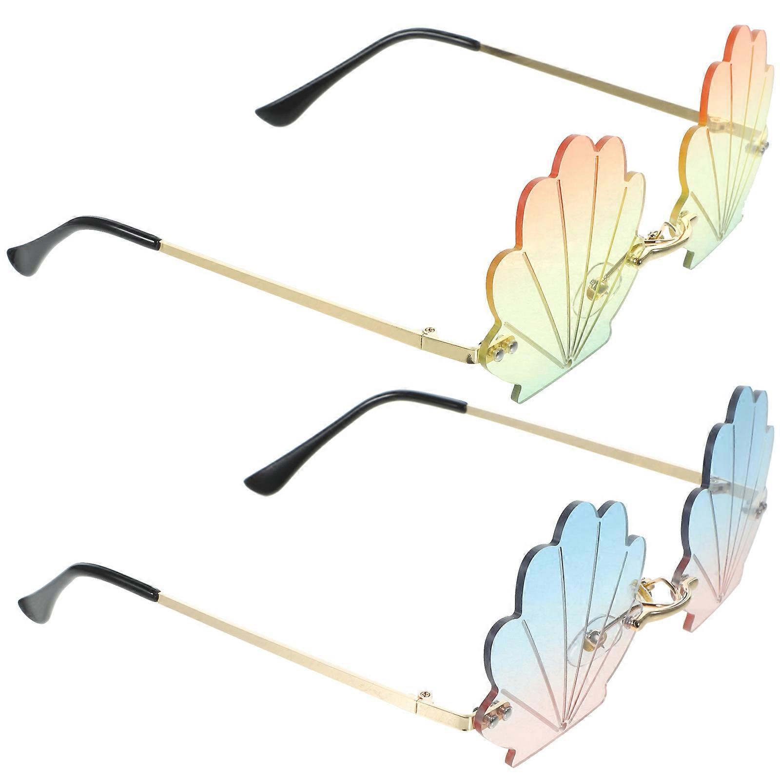 Creative Creative Design Sunglasses For Women Seashell Pattern Casual Use 2Pcs Fun Photo Props With Stylish Look