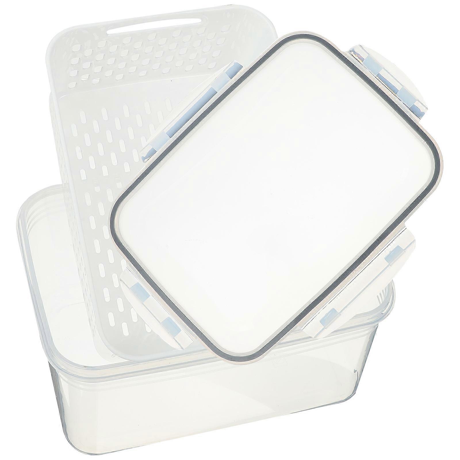 Bilayer Structure Organizer Bin with Lid Space-Saving Transparent Drain Basket for Refrigerator Organization 1 Set