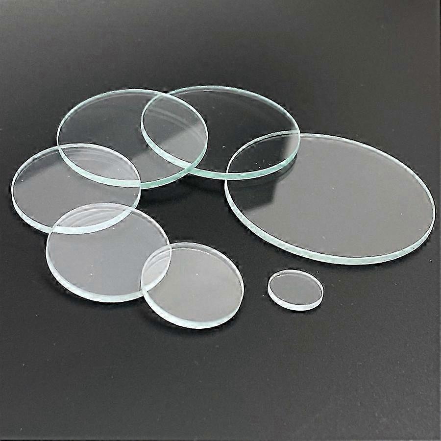 Runde, flate glasslinser, flere størrelser for lommelykter, hodelykter og sykkellys