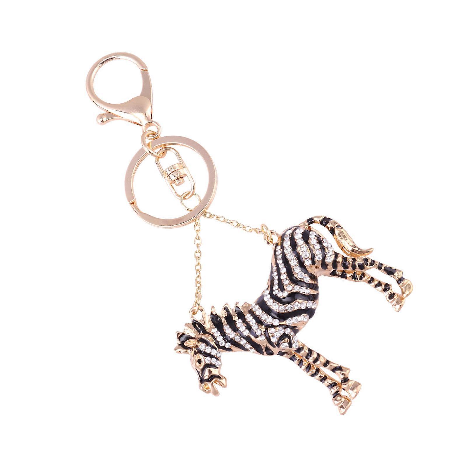 Stylish Diamond Keychain Zebra Keyring for Decoration 2Pcs Black
