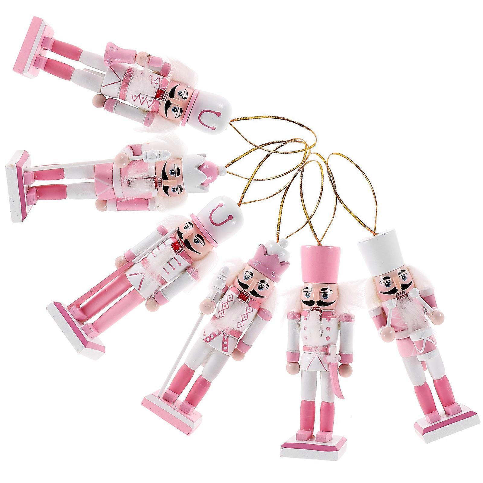 Wooden Nutcracker Decoration Nutcracker Pendant for Holiday Use 6Pcs