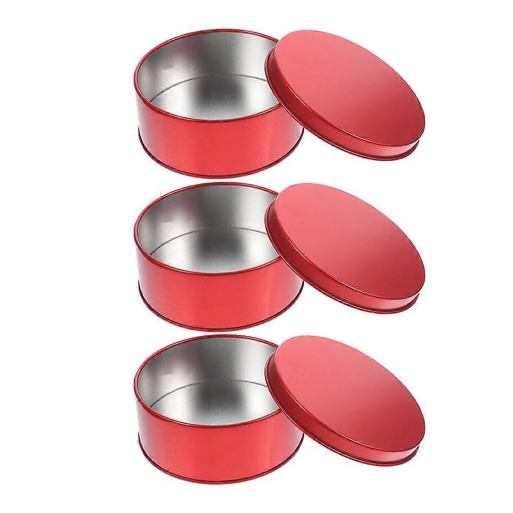 Red Round Cookie Tin Metal Container for Storage 9Pcs Pack