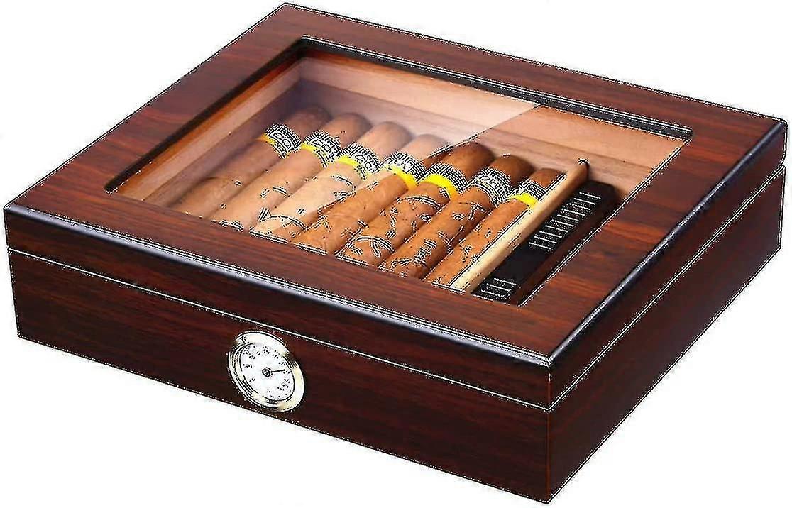 Ręcznie robiony humidor do cygar, Cedar Cigar Desktop Box z nawilżaczem i higrometrem, szklany blat