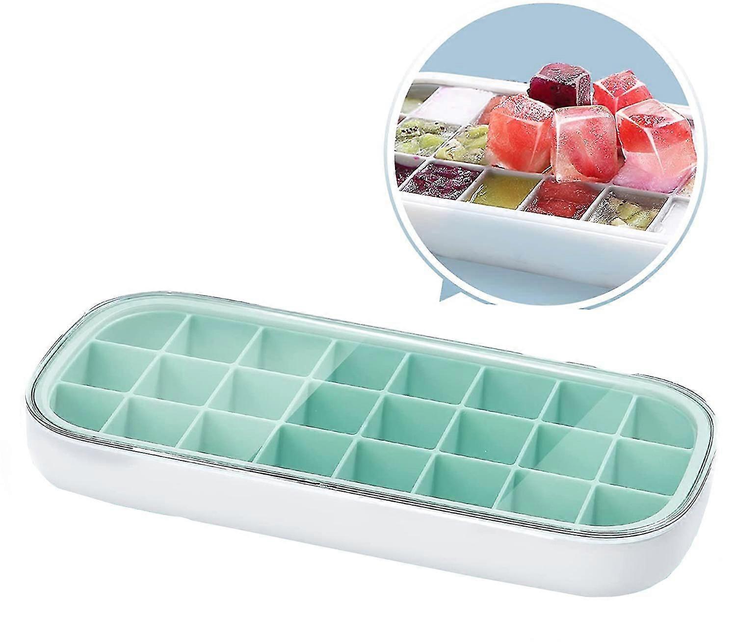 Ice Cube Tray With Lid, Stackable Silicone Ice Cube Tray No Spill And Easy Release, Engineered With Reinforced Plastic Frame And Flexible Silicone Cav
