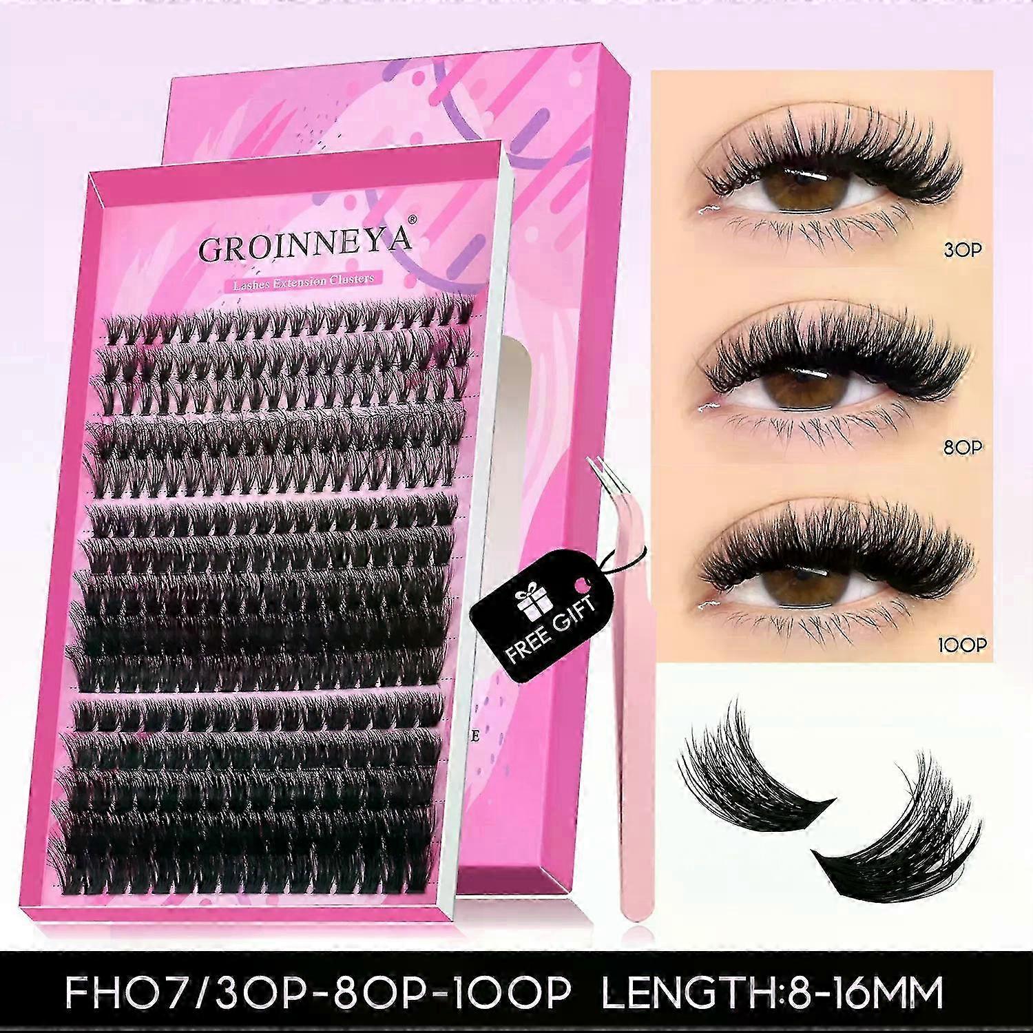 GROINNEYA Fluffy Lash Clusters Kit Thick 60-100D Volume Eyelash Clusters Wispy Individual Lashes Cluster Eyelash Extensions DIY 26s