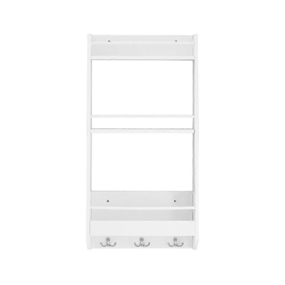 SoBuy Kitchen Wall Shelf Spice Rack Wall Mounted Shelf Rack with 3 Shelves and 3 Hooks White,SoBuy KCR12-W