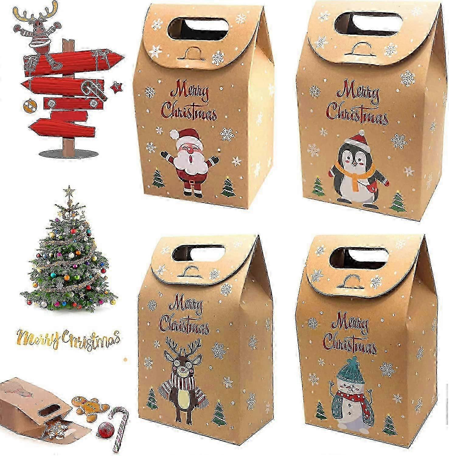 Holiday Gift Bags With Handle 12 Pack Christmas Pattern Paper Packaging