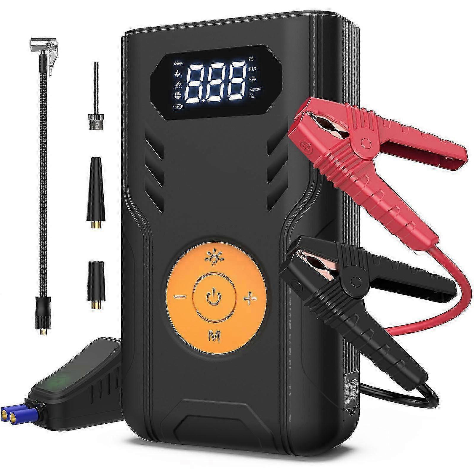 Jump Starter Air Compressor 12V Tire Inflator Portable Jump Box with LCD Display LED Light for Car 2025