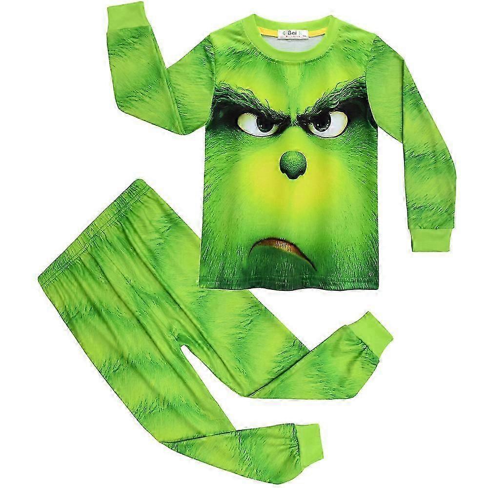 4-9 Yaş 4-9 Yaş Çocuklar Noel Grinch Baskılı Pijama Pijama Üst Pantolon Pjs Set Pijama Gecelik Loungewear Erkek Kız Noel Hediyesi