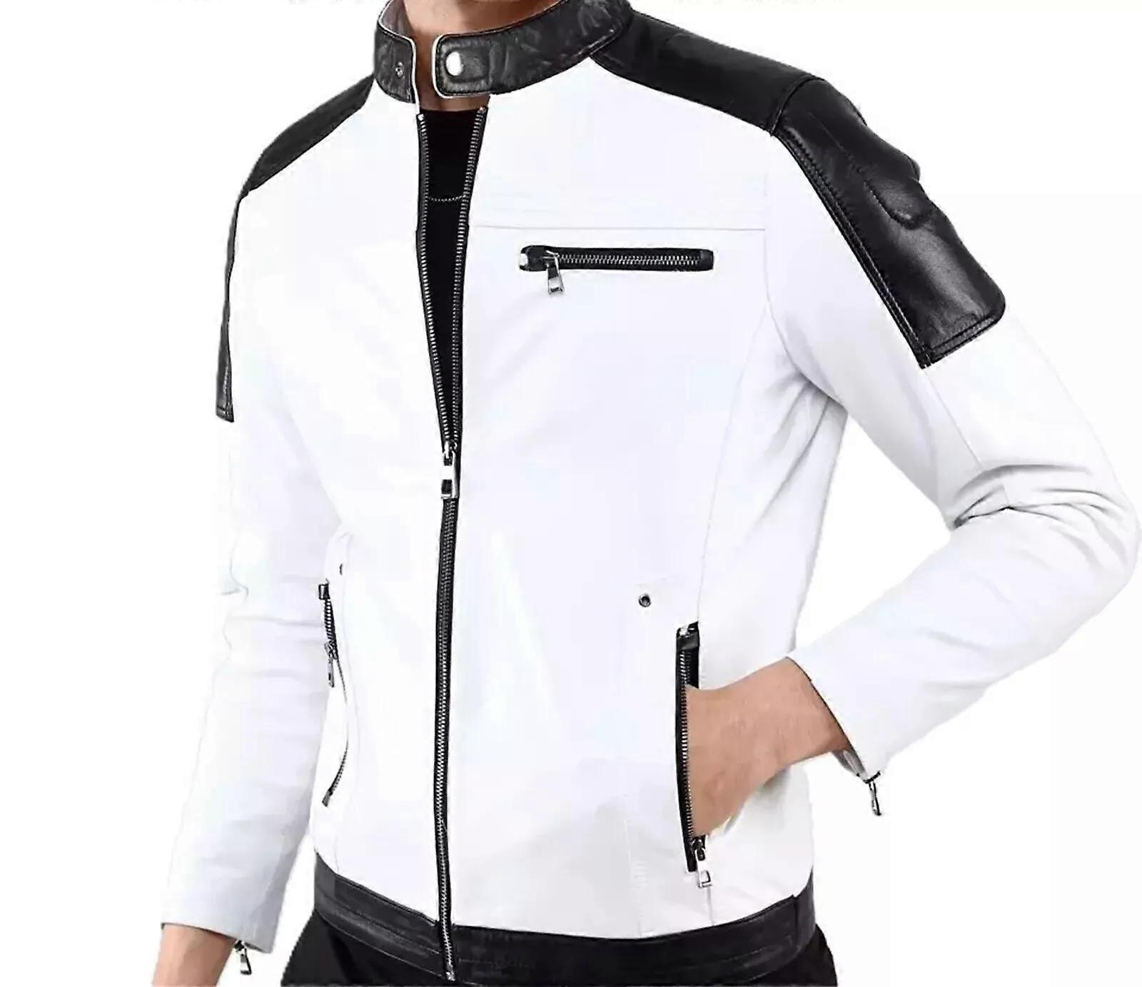 Weiche, stylische Herrenjacke aus Lammleder, weiß, echtes Lammleder, handgefertigt