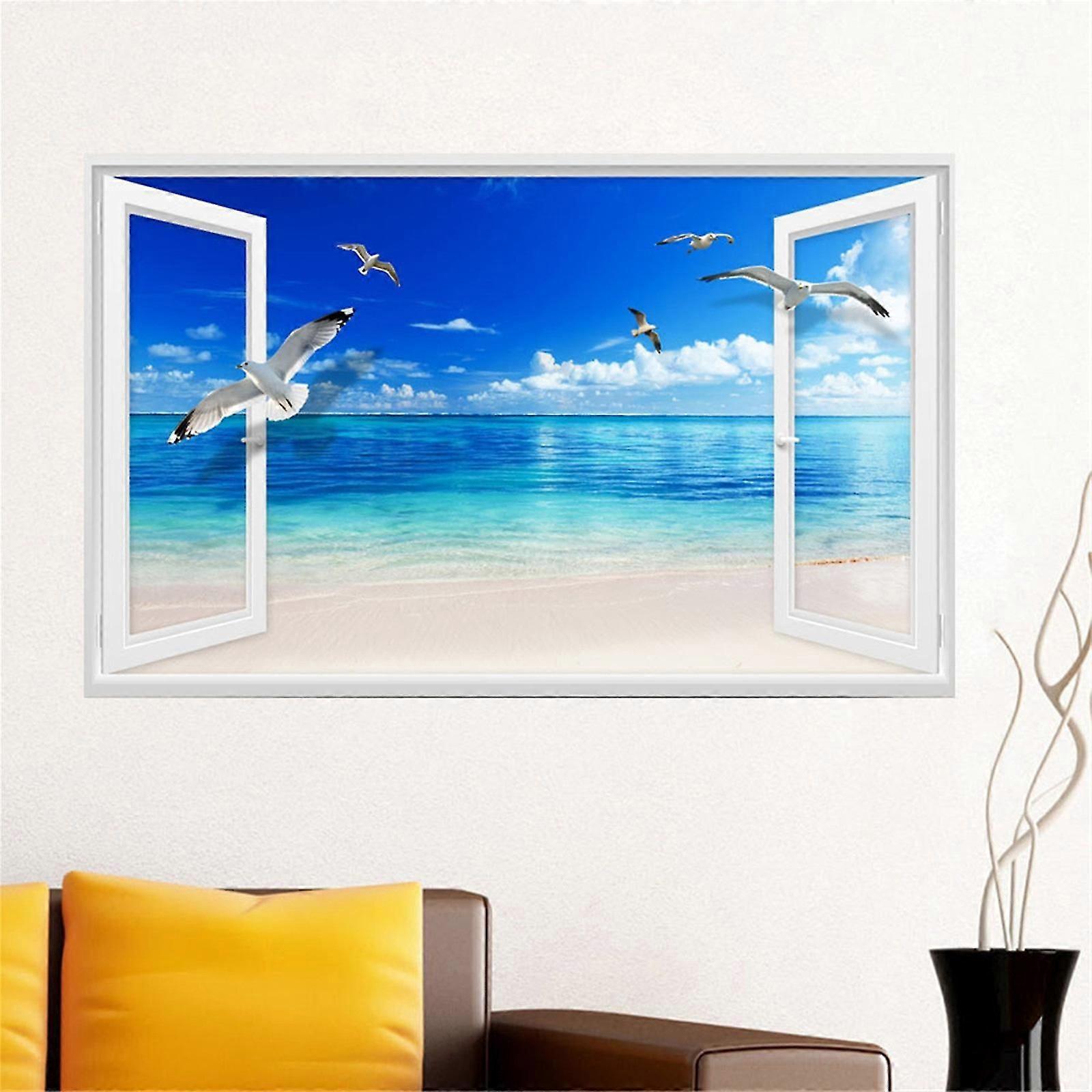 3d False Effect False Window Seaside Scenery Sticker Home Background