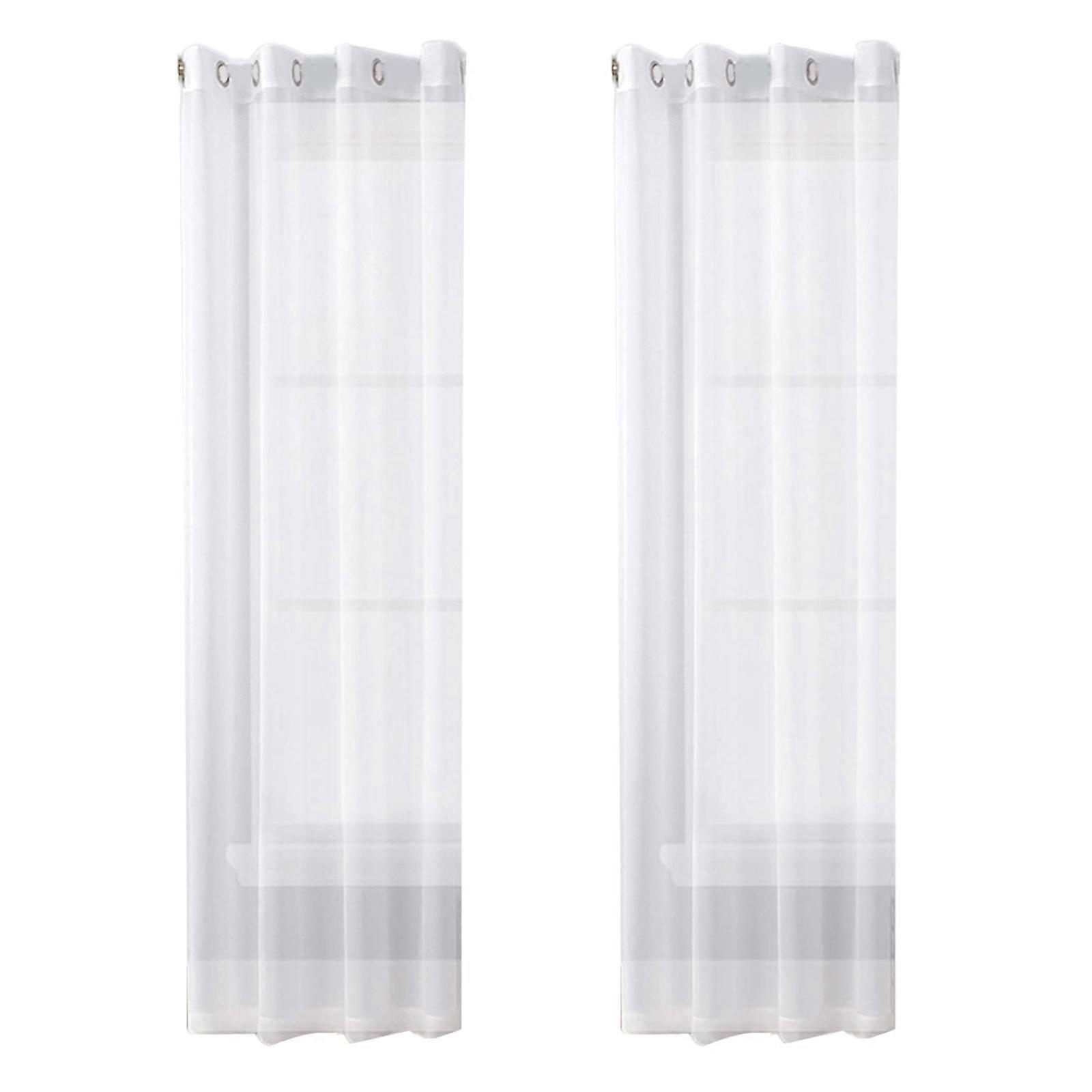 2 Pack Grommet Top Curtain Panels Breathable Polyester Fabric Light Diffusion Eyelet Semi Sheer Drape Window Treatments  White