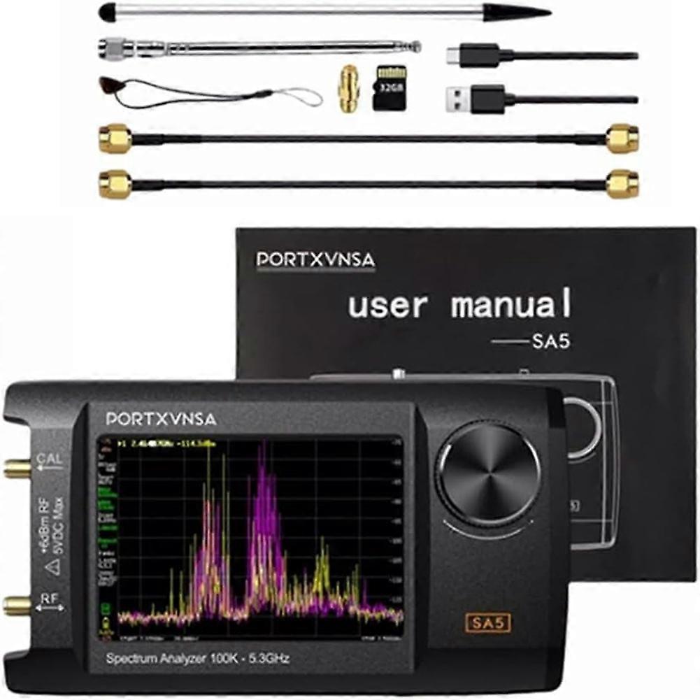 PORTXVNSA Handheld Spectrum Analyzer,Frequency Analyzer SA5 100K-5.3GHz,Signal Generator with 4 Inch Touch Screen A