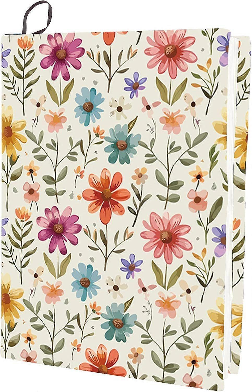Flower Stretchable Book Cover Leaf Floral Washable Reusable Large Nylon Cloth Polyester Book Protector Elastic Notebook Wraps Suitable for Most Hardco