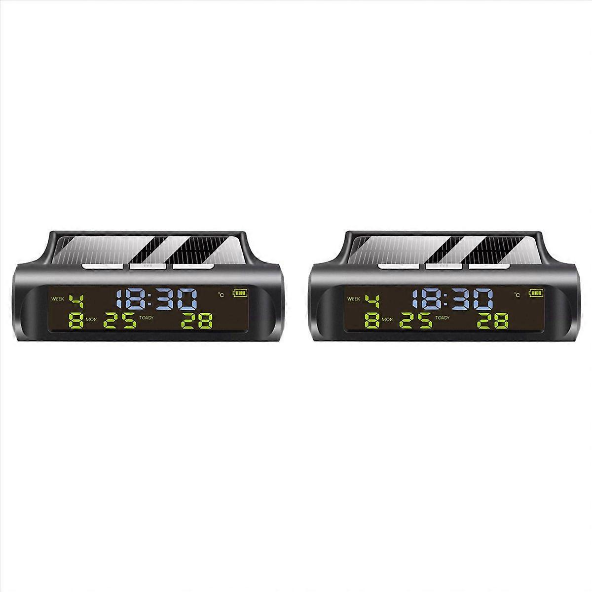 2X Solar Car Clock Automatic Solar Clock with Week Month Calendar Time Temperature Display Car Fully
