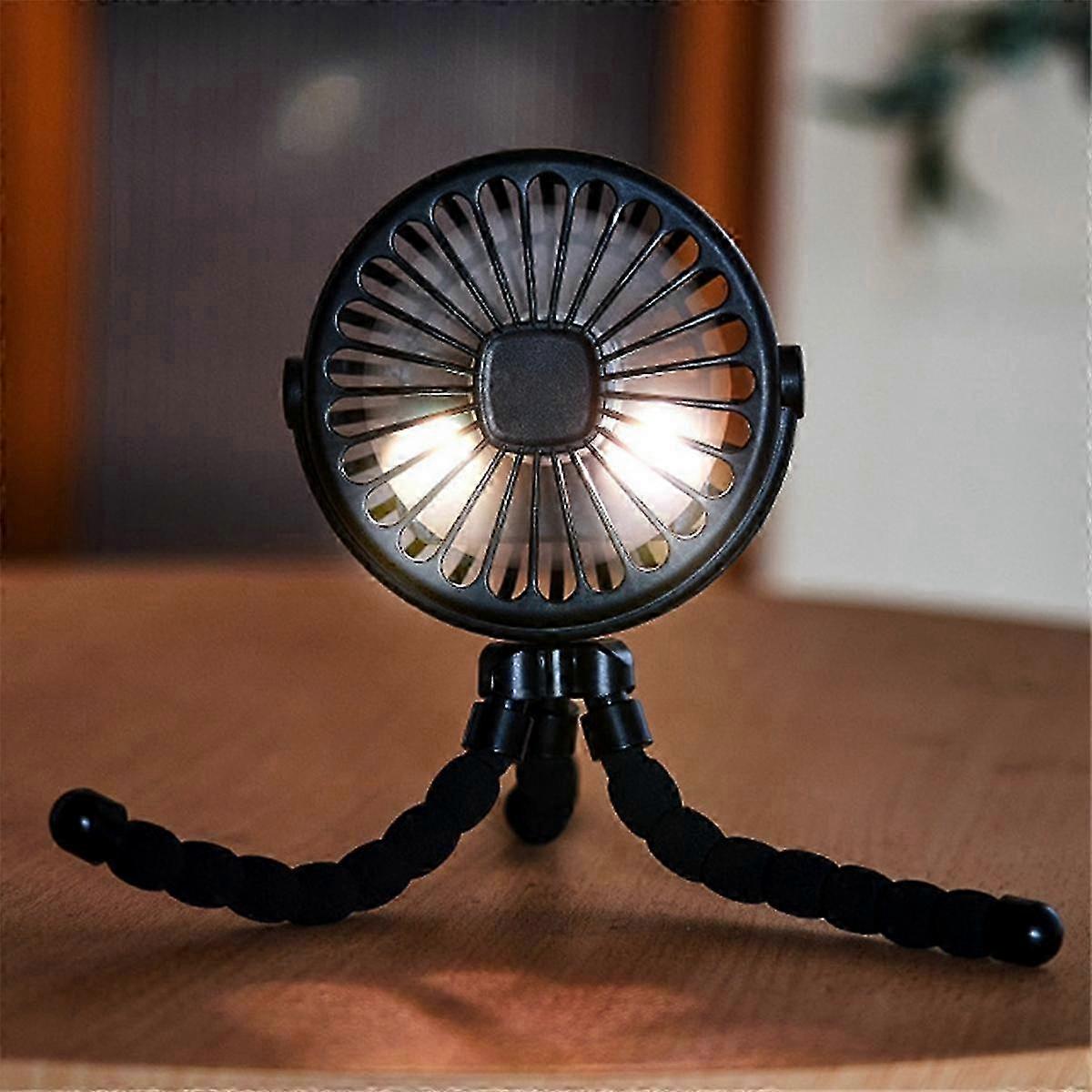 Blue Portable USB Rechargeable Silent Mini Fan 3 Speed Adjustable with Lighting Function for Car Seat Stroller