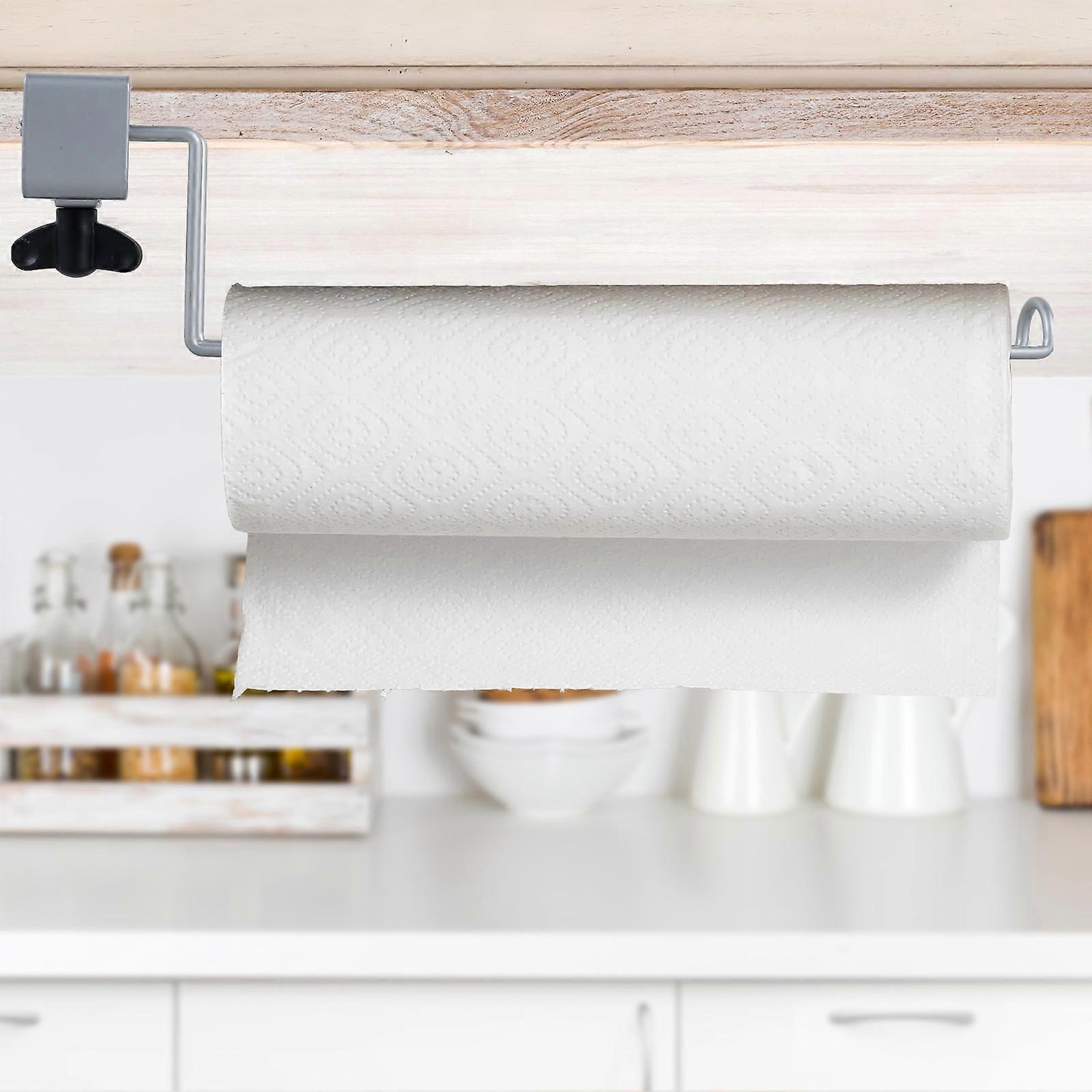 2Pcs Cabinet Paper Towel Holder with Adjustable Clip, Removable Stainless Steel Roll Rack, No Install Needed, Compatible with Standard Rolls