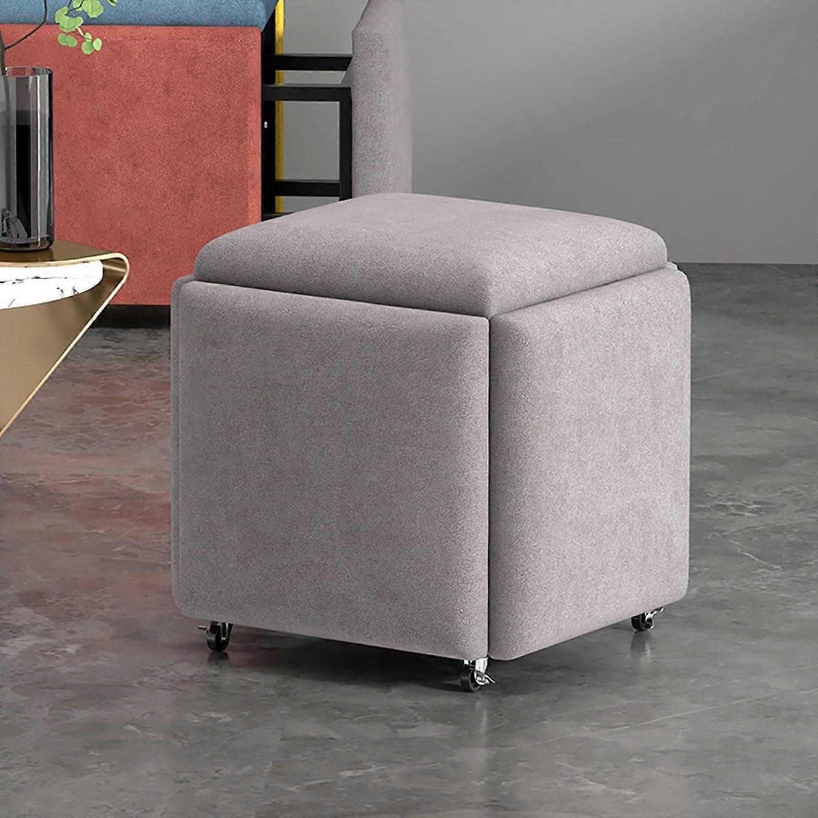 Cube Ottoman Chair with Swivel and Nesting Stools, Stackable Rolling Seat for Living Room, Bedroom, Dining, Light Gray 45x45cm