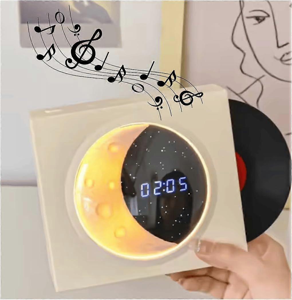 4 in 1 Digital Clock with Bluetooth Music Player, Glowing Moon & Stars Night Light, Retro CD