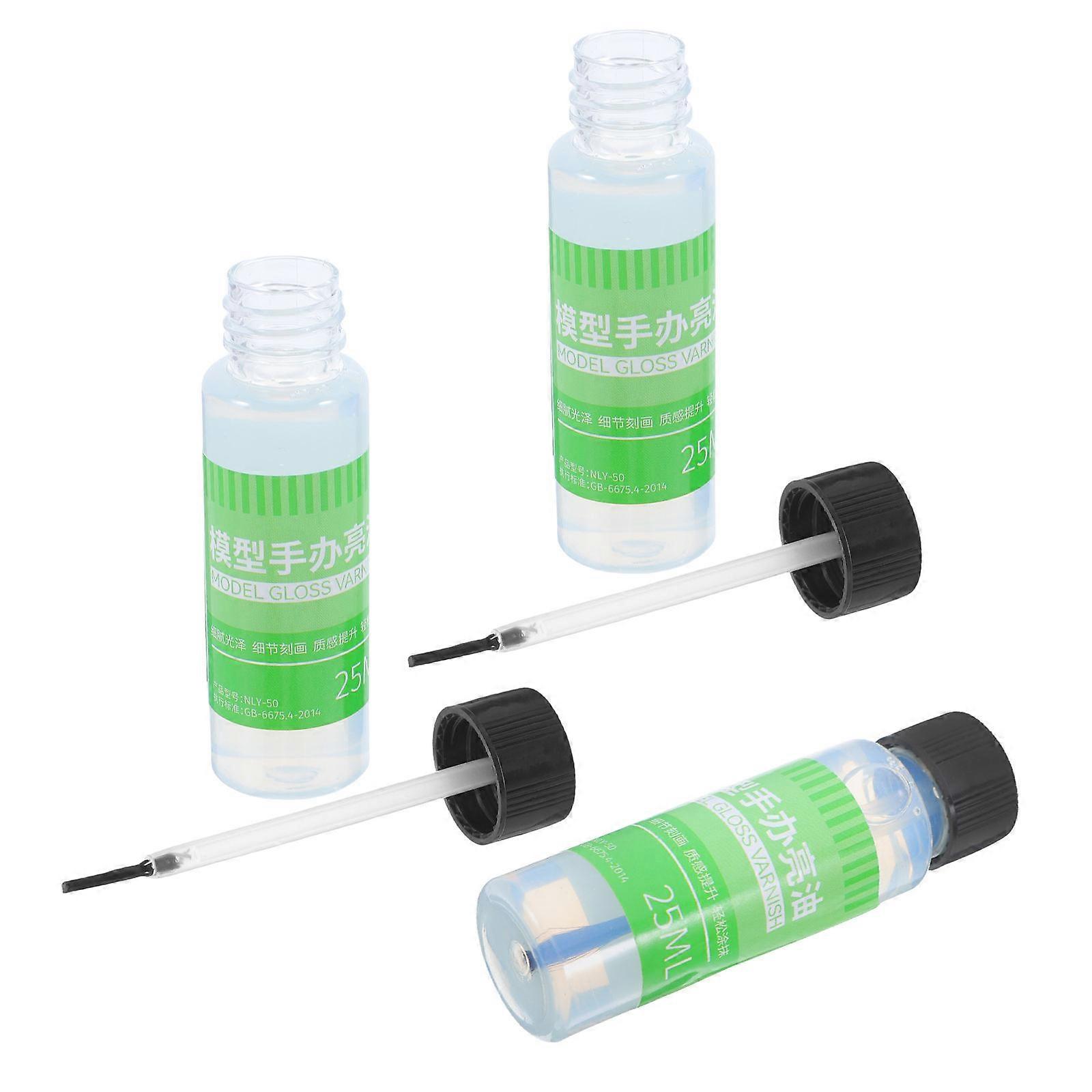 3Pcs Air Dry Clay Varnish for Model Figure Shiny Oil with Brush