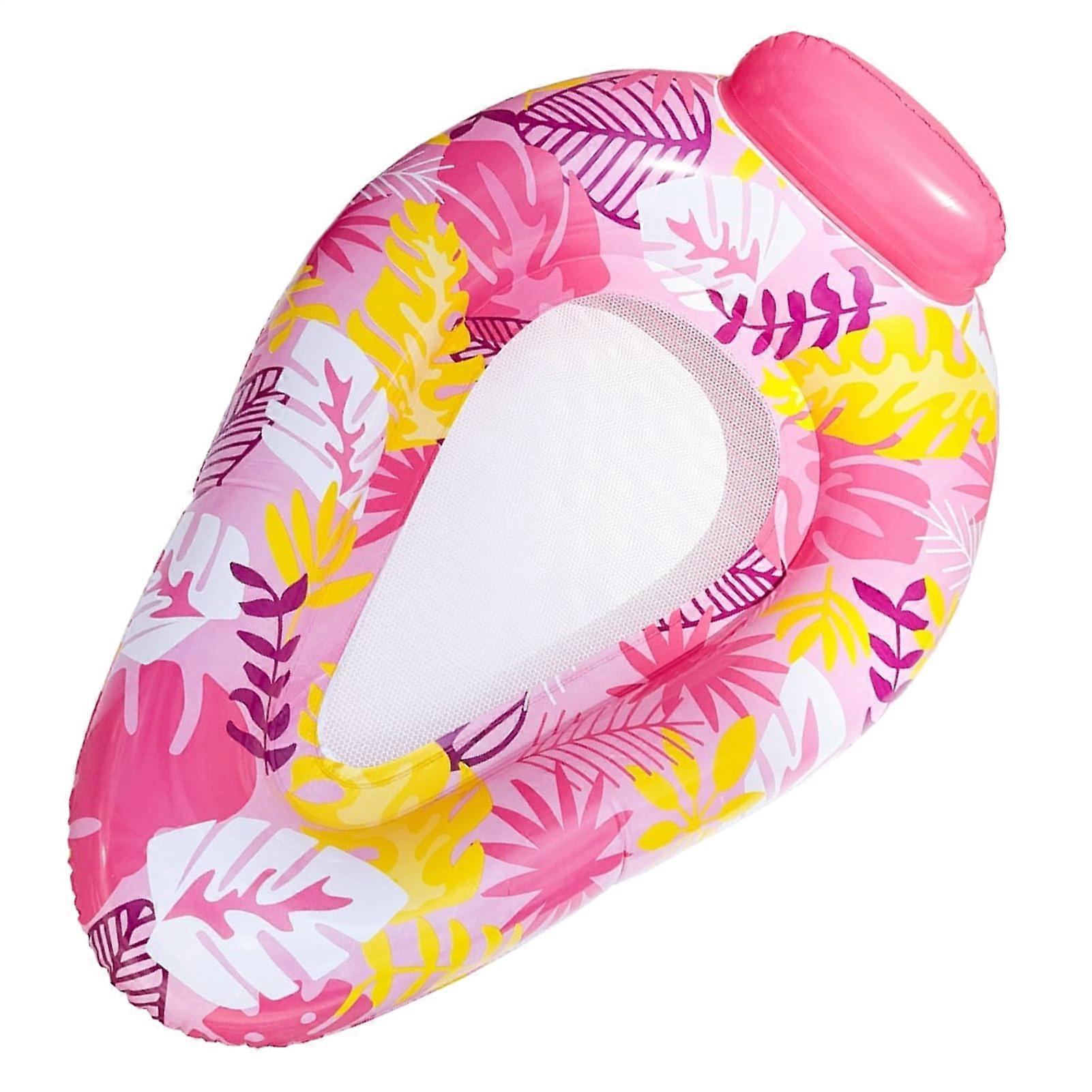 Inflatable Pool Lounger with Pillow, Large Mesh Float for Adults, Durable PVC Hammock Chair